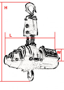 DH-500舞臺環(huán)鏈電動(dòng)葫蘆結(jié)構(gòu)尺寸圖